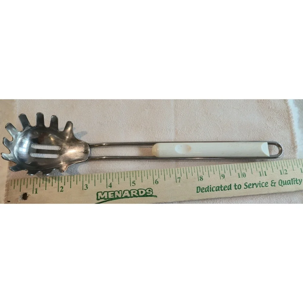 Danesco Stainless Steel Spaghetti Server Pasta Fork White Plastic Handle 12in